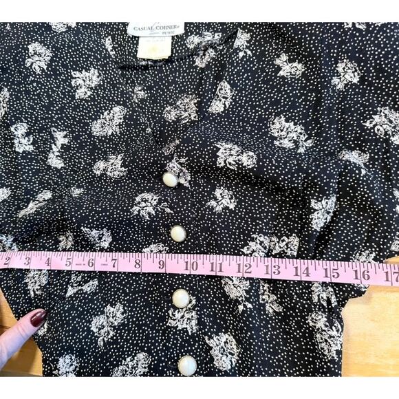 VTG Casual Corner Petite 2pc Skirt Set Dress Sz S Black White Floral Secretary - Picture 8 of 14
